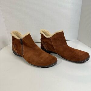 Hush Puppies Brown Lined Faux Fur Ankle Bootie Boots W/side Zip Up Hippie 10M